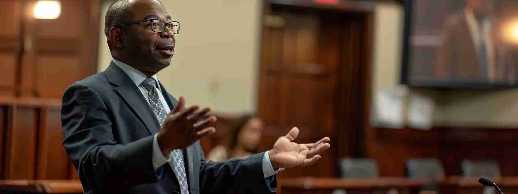 a dramatic courtroom scene showcases a determined criminal defense attorney passionately presenting a case, illuminated by focused spotlighting that highlights the tension and urgency of new jersey's complex legal landscape. a dramatic courtroom scene showcases a determined criminal defense attorney passionately presenting a case, illuminated by focused spotlighting that highlights the tension and urgency of new jersey's complex legal landscape.