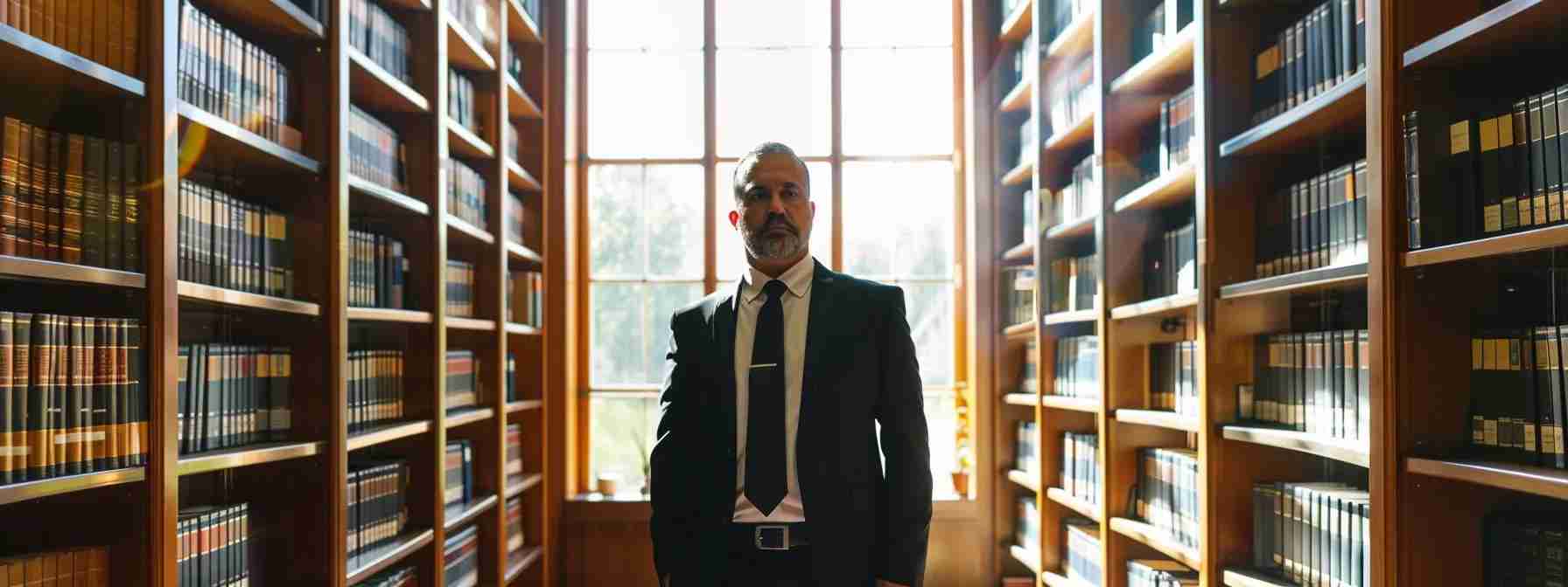 a focused and determined criminal defense attorney stands confidently in a sleek, modern law office, surrounded by law books and case files, as sunlight filters through large windows illuminating their serious expression, symbolizing the fight for justice in complex legal battles. a focused and determined criminal defense attorney stands confidently in a sleek, modern law office, surrounded by law books and case files, as sunlight filters through large windows illuminating their serious expression, symbolizing the fight for justice in complex legal battles.