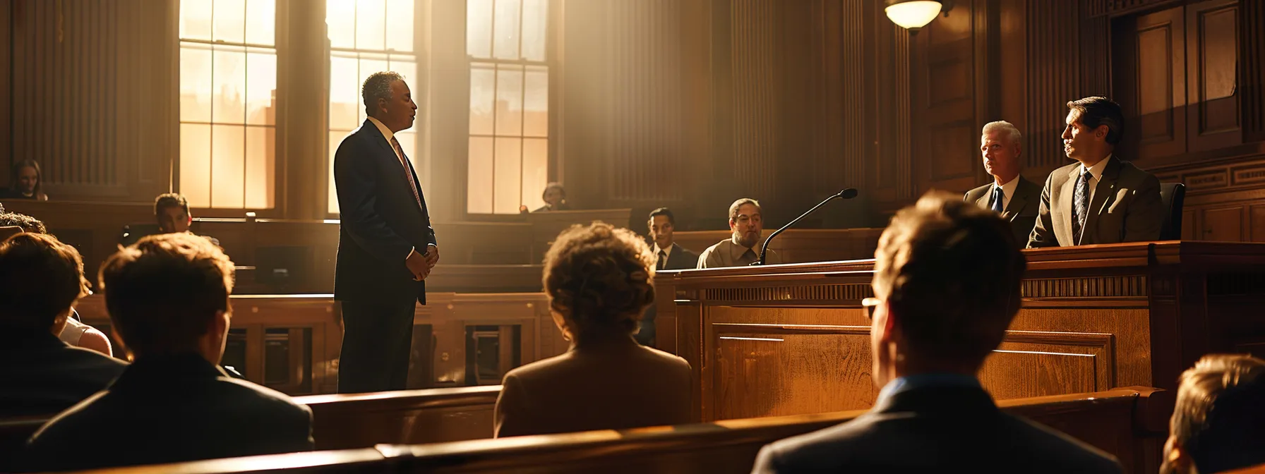 a dramatic courtroom scene captures a confident defense attorney passionately presenting compelling evidence of mistaken identity, while a tense atmosphere surrounds a concerned defendant awaiting judgment.