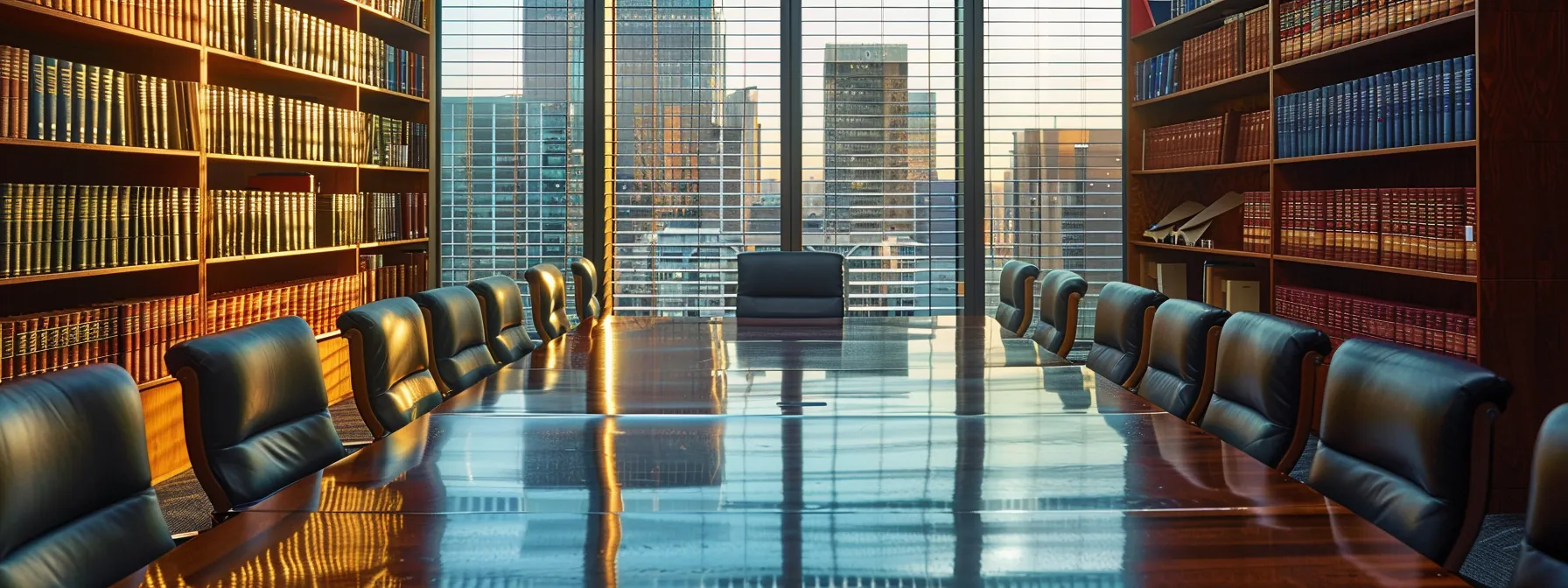 a sleek, modern law office featuring a polished conference table surrounded by leather chairs, with a backdrop of shelves filled with legal books and a large, imposing window that reveals a city skyline, creating an atmosphere of professionalism and authority in criminal defense. a sleek, modern law office featuring a polished conference table surrounded by leather chairs, with a backdrop of shelves filled with legal books and a large, imposing window that reveals a city skyline, creating an atmosphere of professionalism and authority in criminal defense.