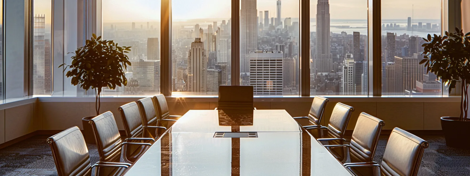 a-a-sleek-modern-law-office-dc66e2b5-8e13-4b8f-abcf-3e6f8d4bd873.webp a sleek, modern law office features a polished conference table surrounded by elegant chairs, with large windows showcasing an expansive city skyline, symbolizing strength and professionalism in criminal defense.