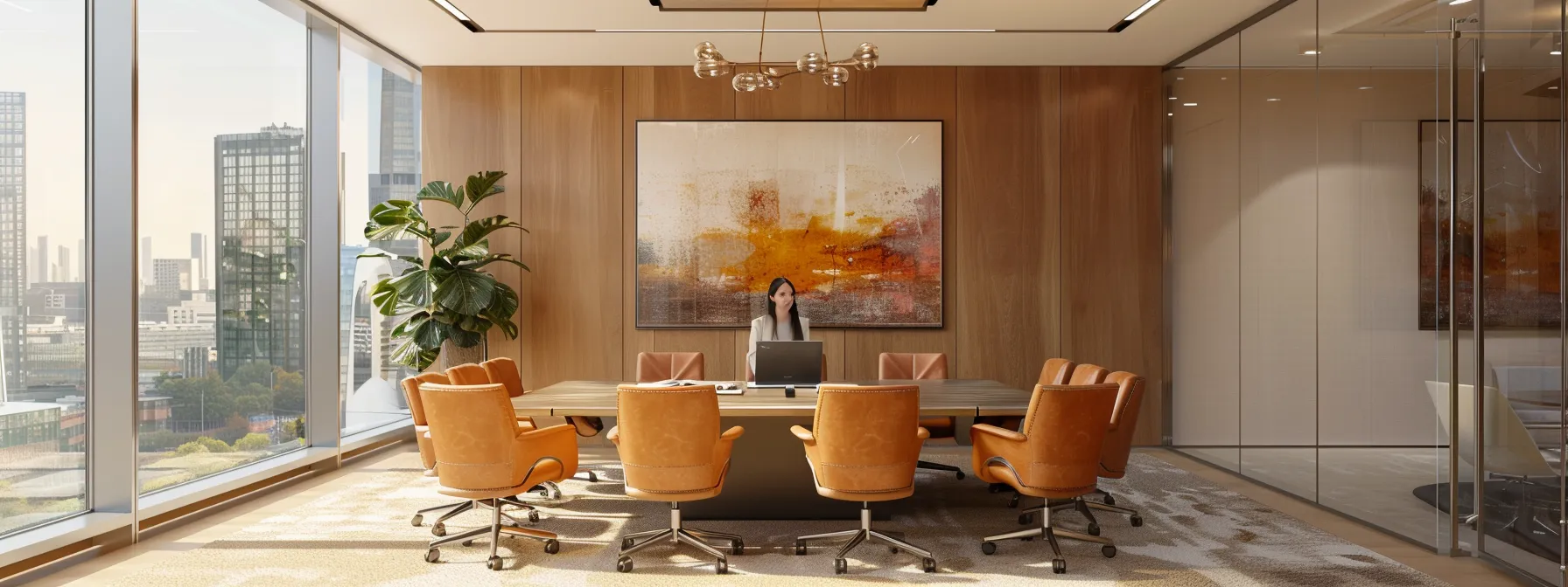 a sleek, modern immigration law office showcases a confident lawyer engaging with a diverse group of clients in a polished conference room, emphasizing professionalism and trust in navigating the complexities of immigration law.