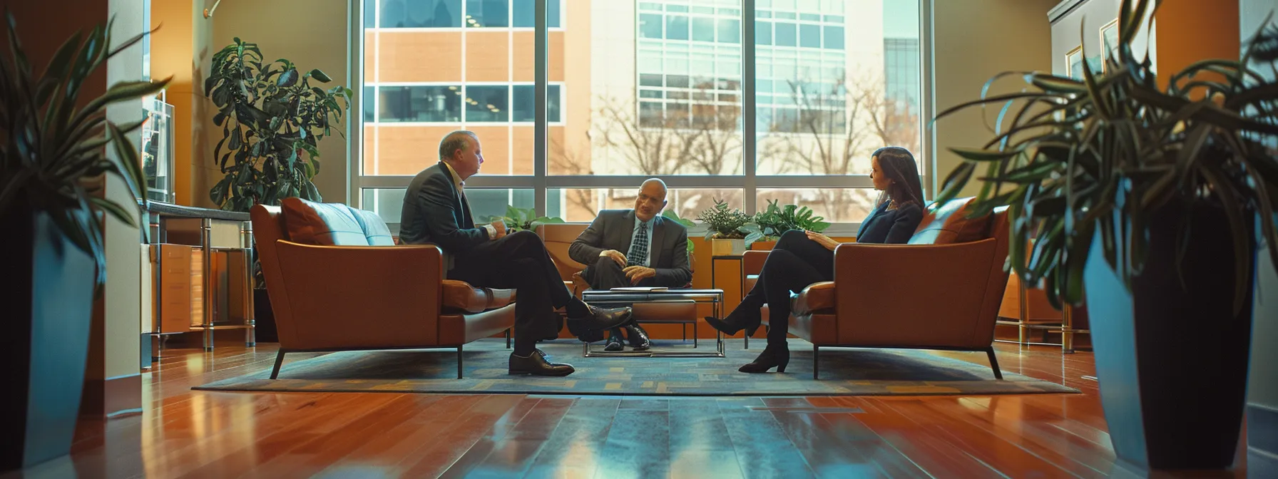 a warm, inviting office setting features a confident immigration lawyer engaged in a focused conversation with a client, highlighting the importance of personal interaction and trust in building strong professional relationships.