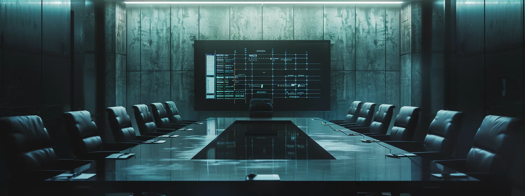 a polished conference room with a sleek table and a large digital screen displaying a flowchart of criminal defense tactics, highlighting the complexities of self-defense claims, alibi requirements, and the impact of expert witness testimonies, all under soft, focused lighting that emphasizes the seriousness of the discussion.