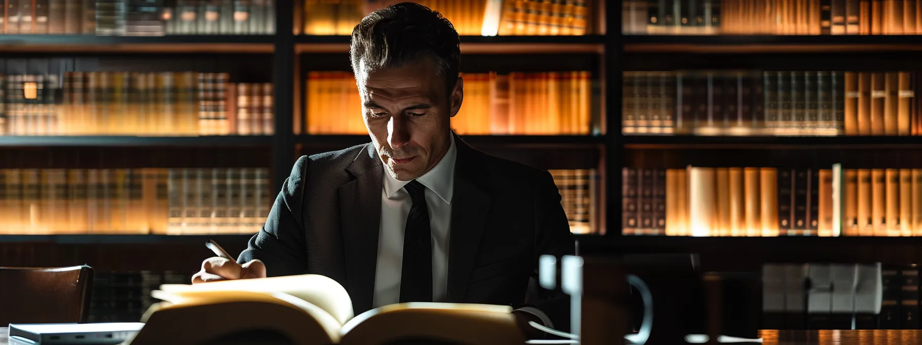 a sleek, modern law office features a confident defense attorney reviewing case files and evidence, illuminated by dramatic overhead lighting that highlights the strategic intensity of criminal defense strategy discussions.