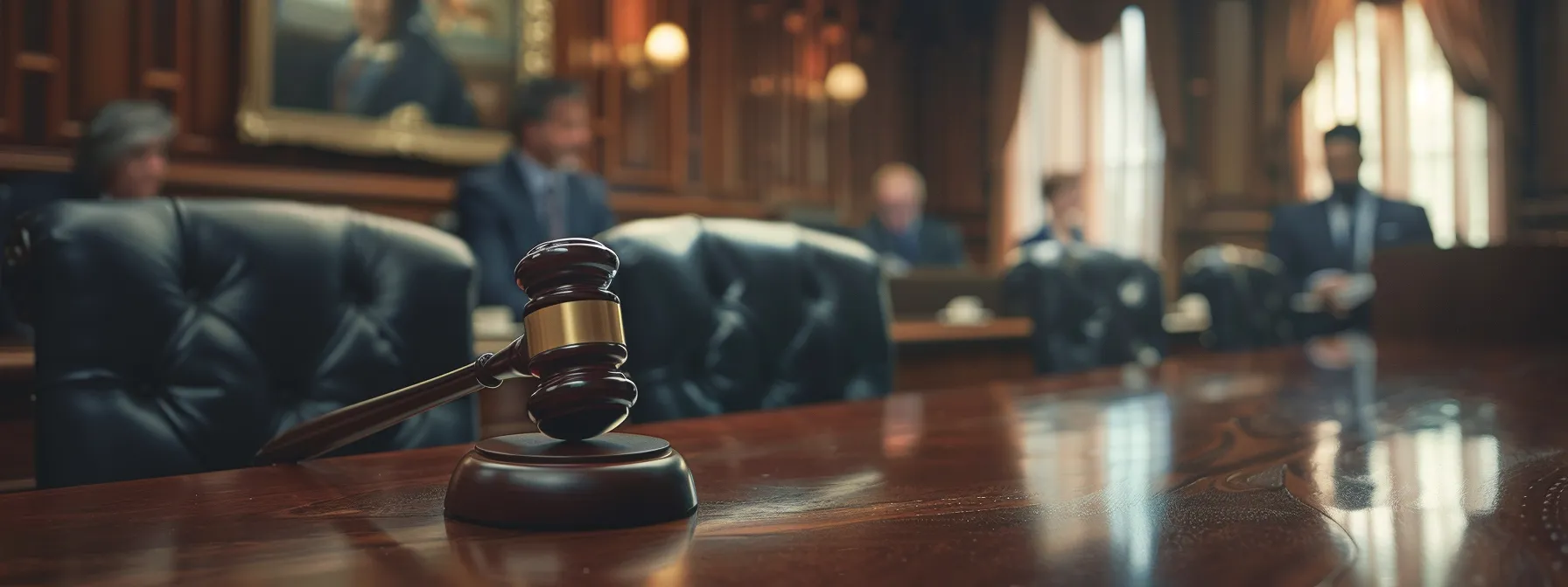a polished conference room in a new jersey law firm, featuring a sleek wood table surrounded by modern chairs, where a confident defense lawyer is engaging attentively with a client, emphasizing a professional atmosphere of trust and collaboration in criminal defense discussions.