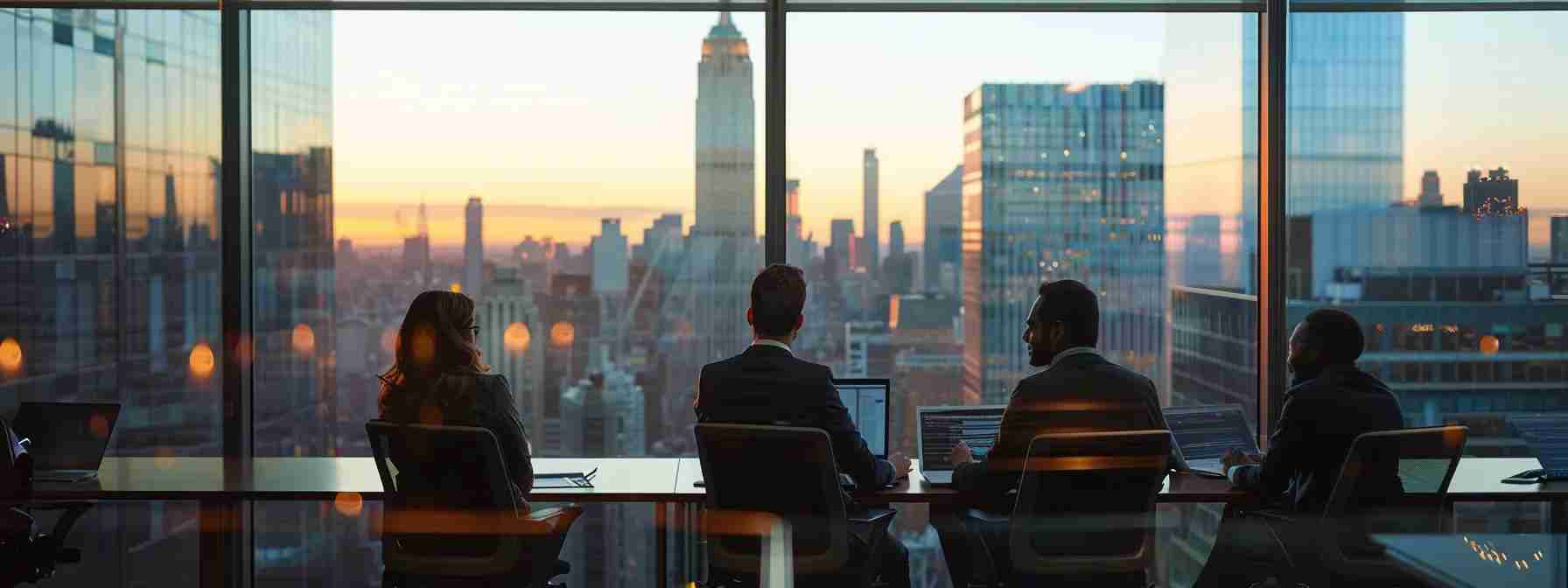 a sleek, modern office setting showcases a confident immigration attorney presenting a compelling case to a diverse group of clients, with legal documents and a city skyline visible through the large windows, emphasizing the importance of expert legal services in navigating complex immigration matters.