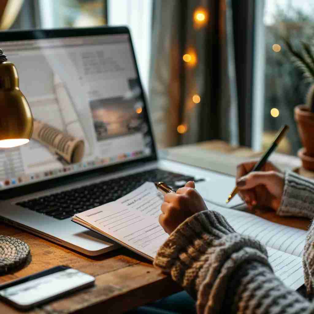 Individual researching local immigration attorneys in a cozy home office