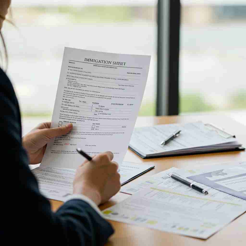 Individual preparing for an immigration attorney meeting with documents and checklist