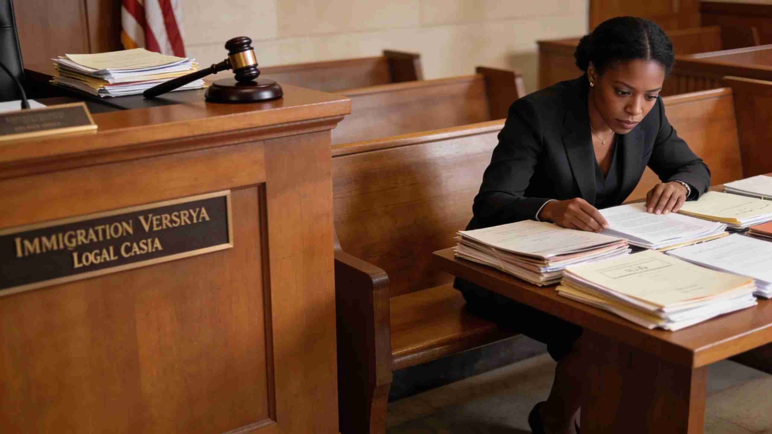 Local immigration attorney strategizing in a New Jersey courtroom